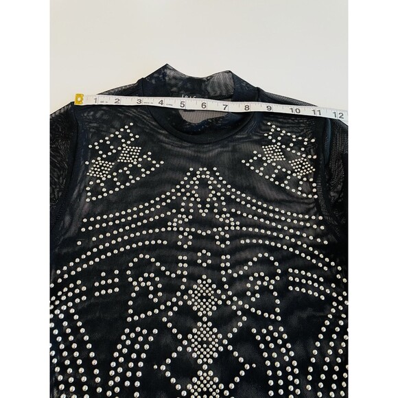 Iris Juniors Mesh Studded Bodysuit Long Sleeve Black Size Sm-Med Bodysuit Sheer - Picture 6 of 15